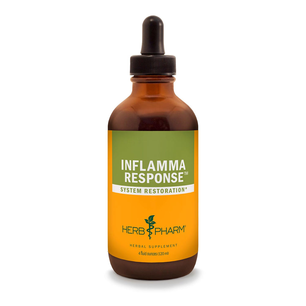 Herb Pharm Inflamma Response bottle being poured for daily wellness support.