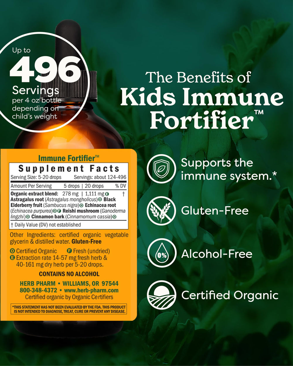 Drops of Herb Pharm Kids Immune Fortifier added to juice for simple administration