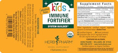 Herb Pharm logo with Kids Immune Fortifier bottle on counter