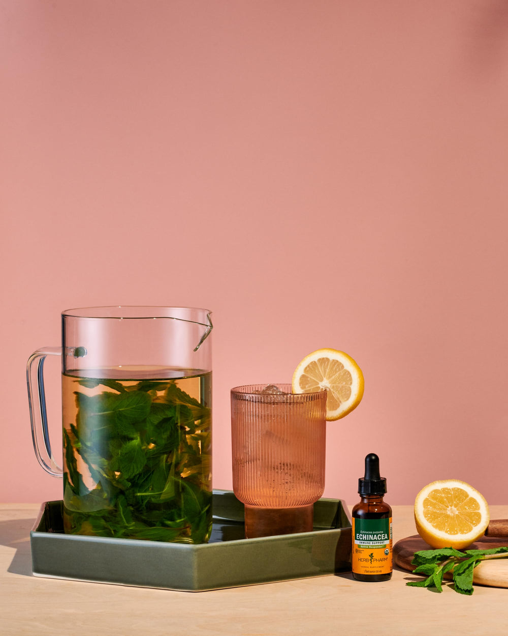 Herb Pharm product on a kitchen counter ready for daily immune support.