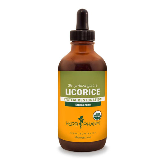 Herb Pharm licorice liquid extract bottle for endocrine support and easy daily use.