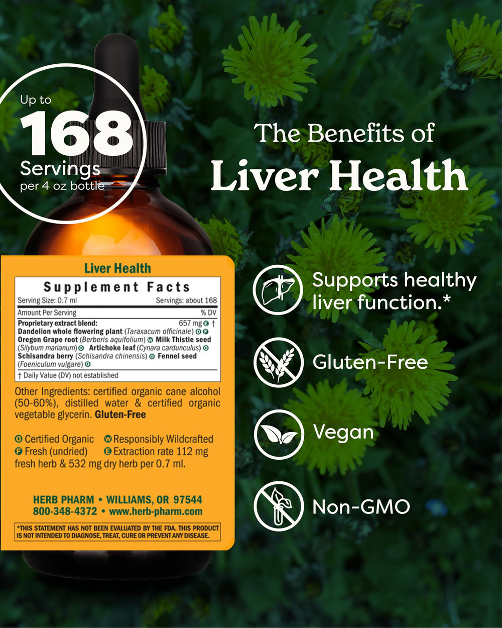 Herb Pharm Liver Health dropper ready to mix into water for easy use