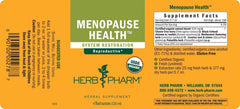 Herb Pharm Menopause Health bottle label vegan and gluten-free herbal blend for female vitality.