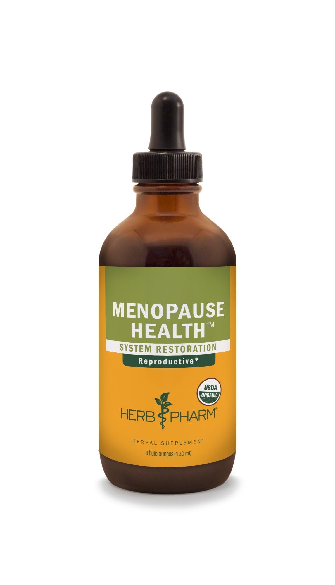 Herb Pharm Menopause Health bottle with pour spout supports balanced mood and comfort during transition.
