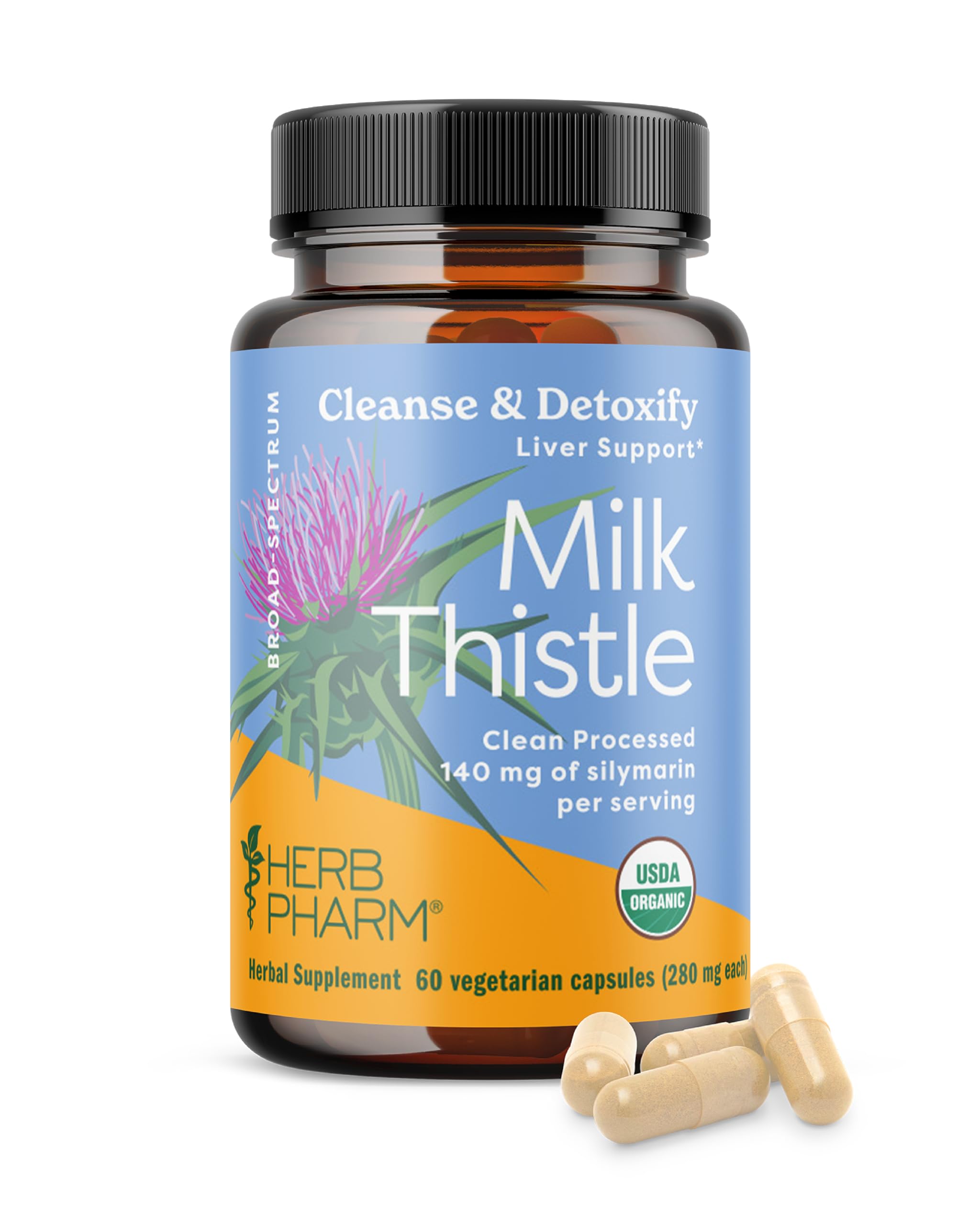 Herb Pharm Milk Thistle Seed Extract bottle shown for liver support.