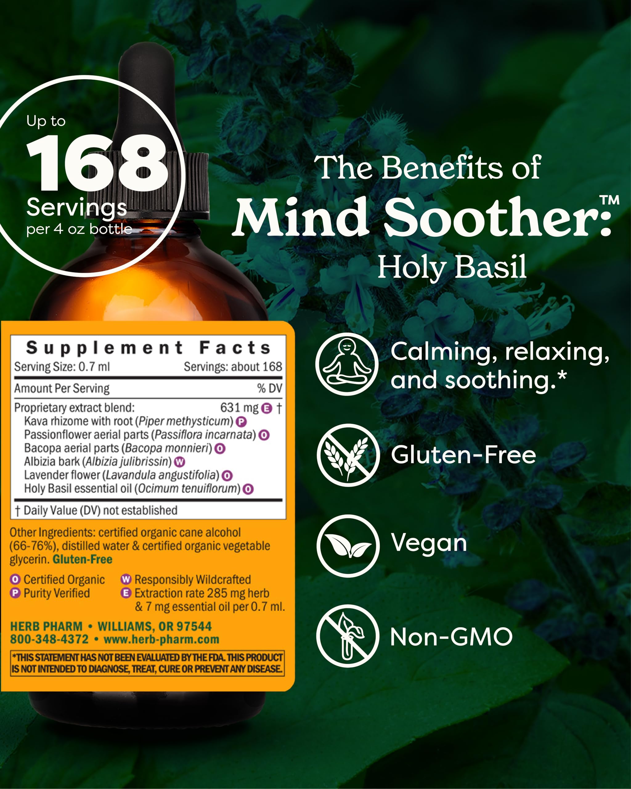 Mind Soother kava root drops illustrate gentle nervous system support in liquid form.