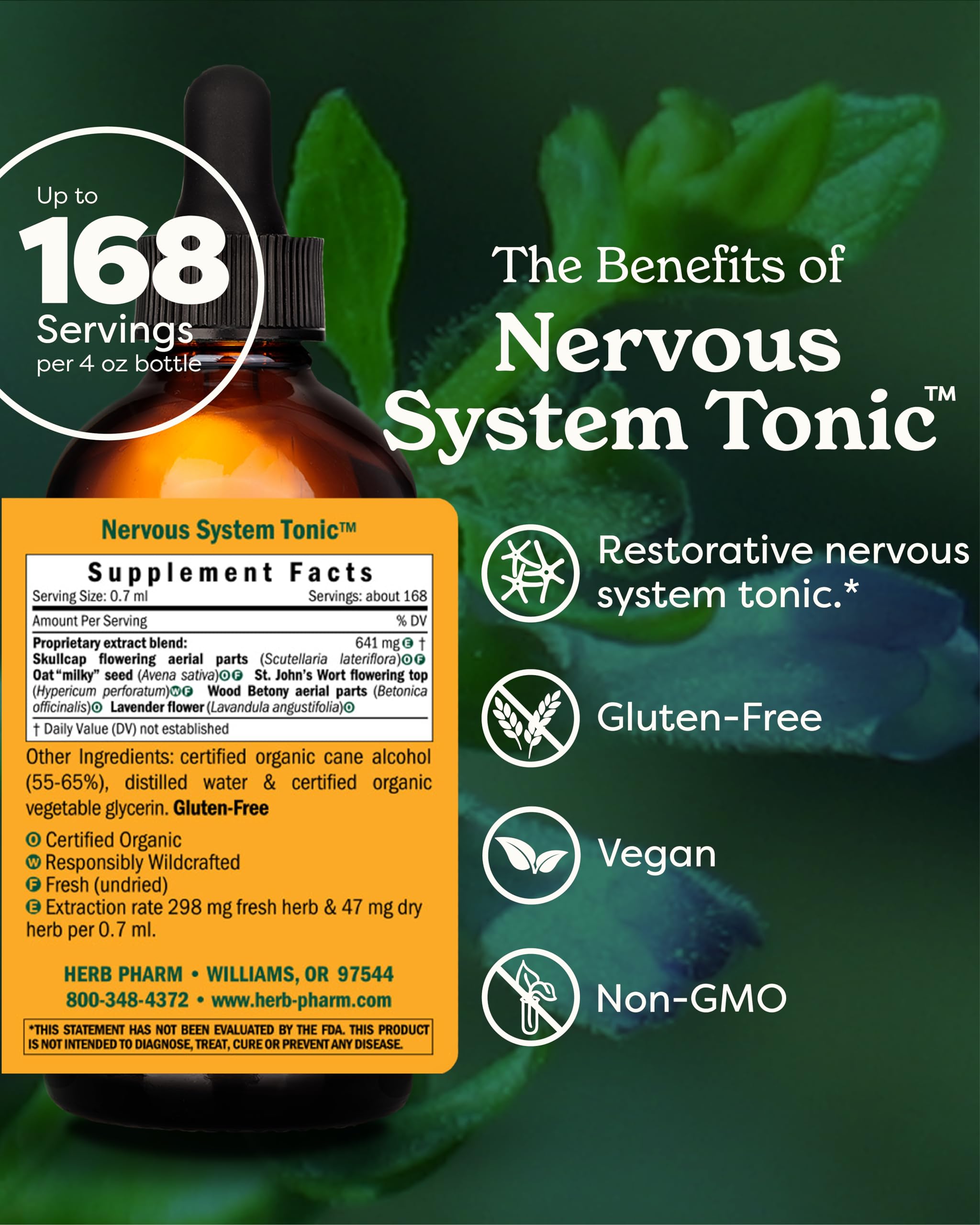 Herb Pharm Nervous System Tonic pour showing easy dosing.