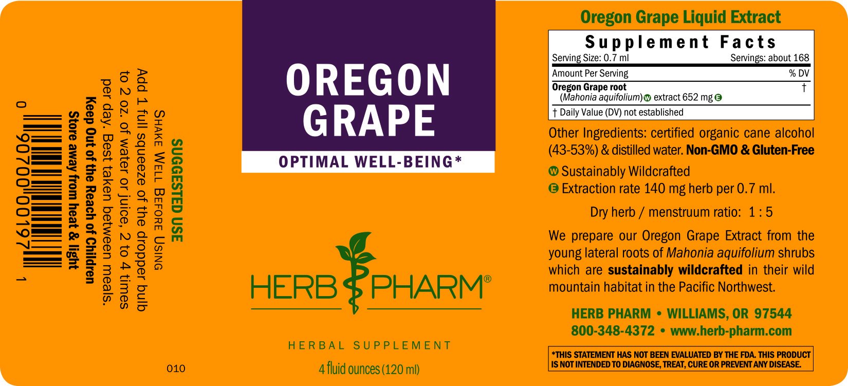 Herb Pharm Oregon Grape Root bottle label close-up.