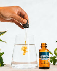 Herb Pharm Passionflower bottle on kitchen shelf.