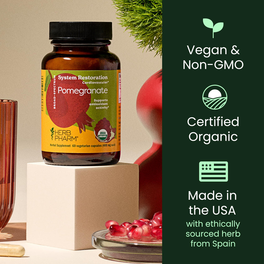 Herb Pharm bottle pouring capsules for convenient daily use.