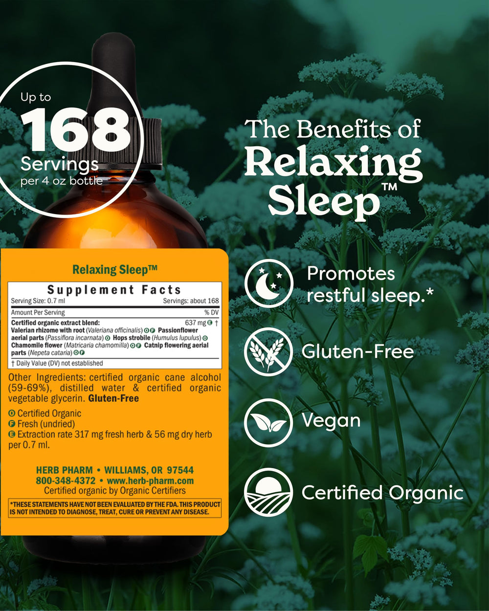 Herb Pharm Relaxing Sleep bottle and label close-up showing valerian blend