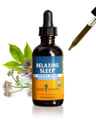 Herb Pharm Relaxing Sleep valerian liquid extract bottle promotes calm evening relaxation.