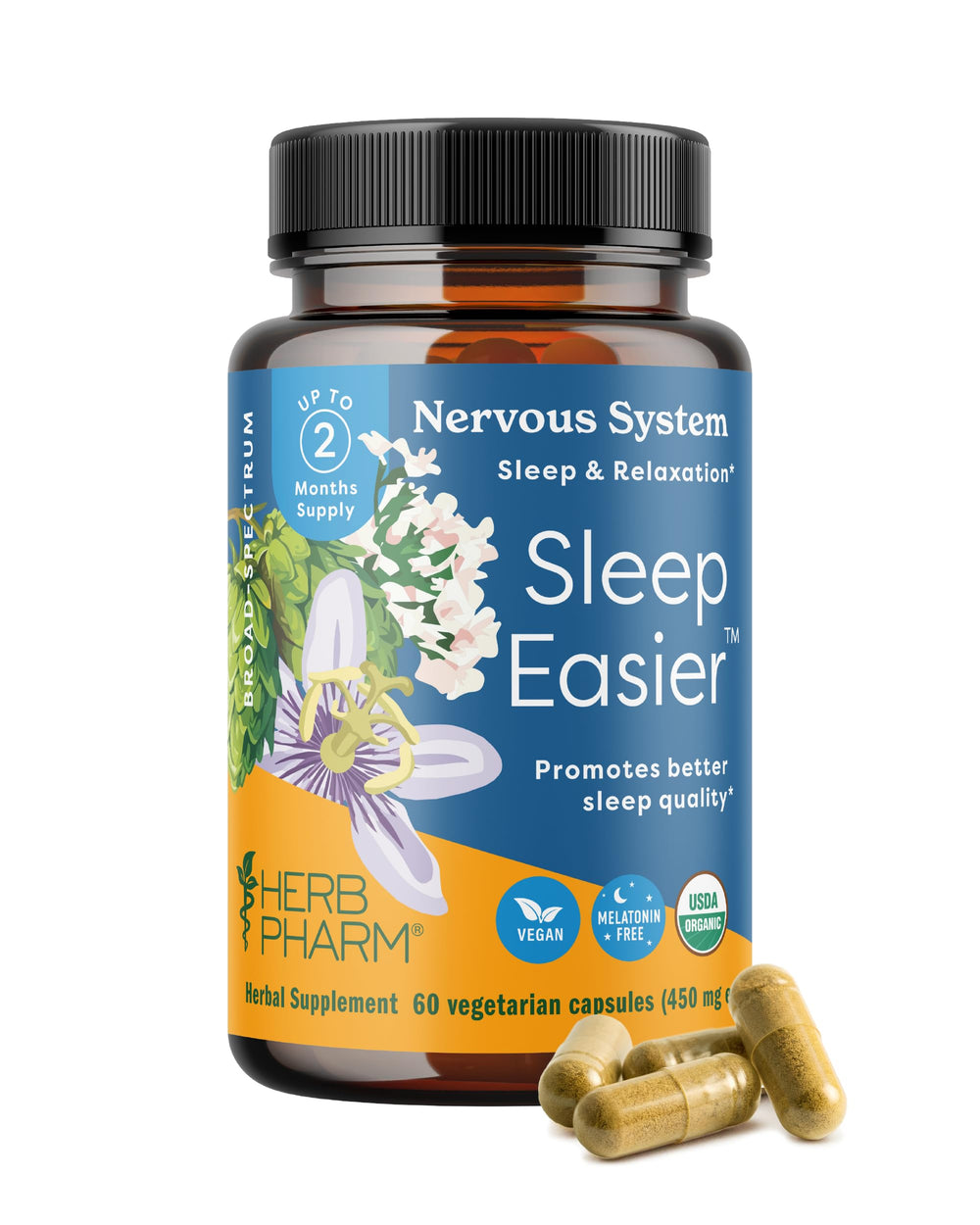 Herb Pharm Sleep Easier bottle front indicates organic sleep support for adults.