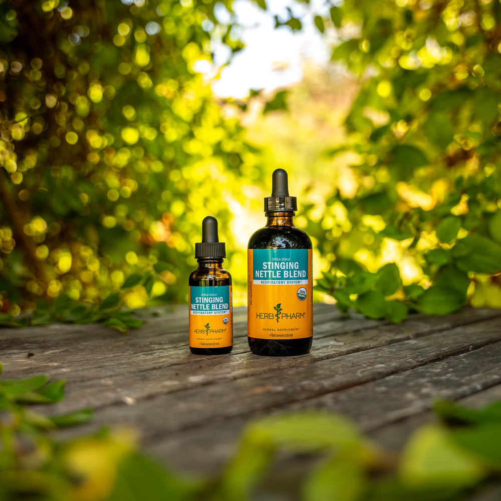 Herb Pharm Stinging Nettle Blend packaging shows organic cultivation and vegan formula.