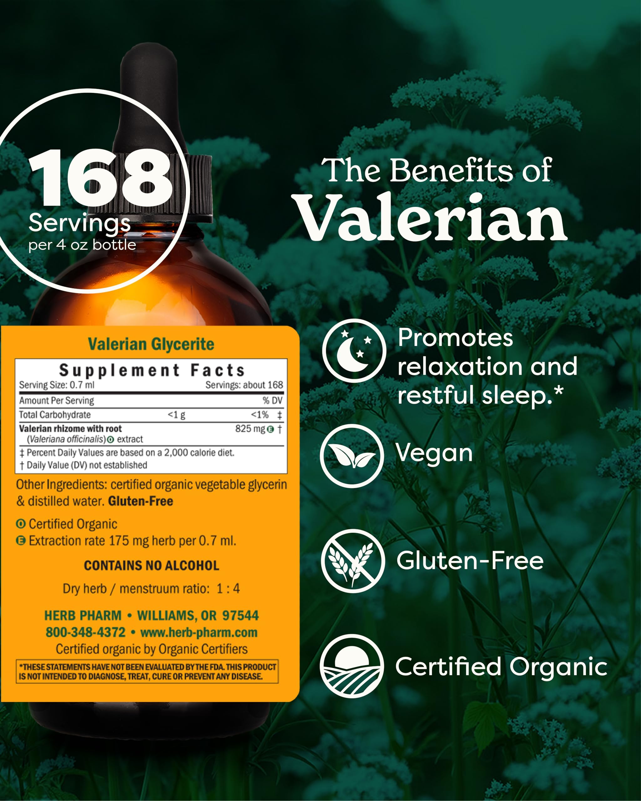 Herb Pharm valerian root liquid dropper with calming dose.