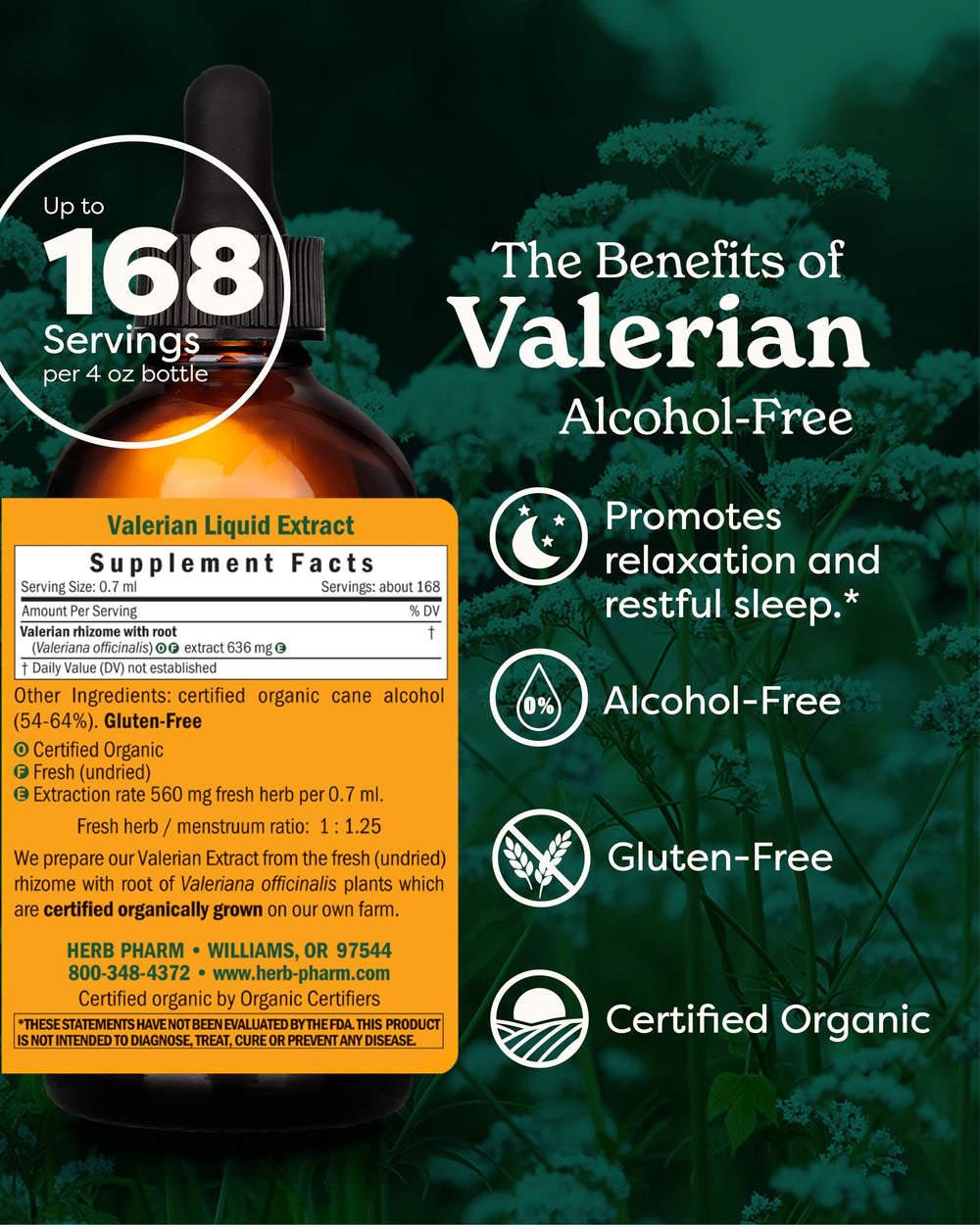 Herb Pharm Valerian Root Liquid Extract pour invites easy nightly dosing.