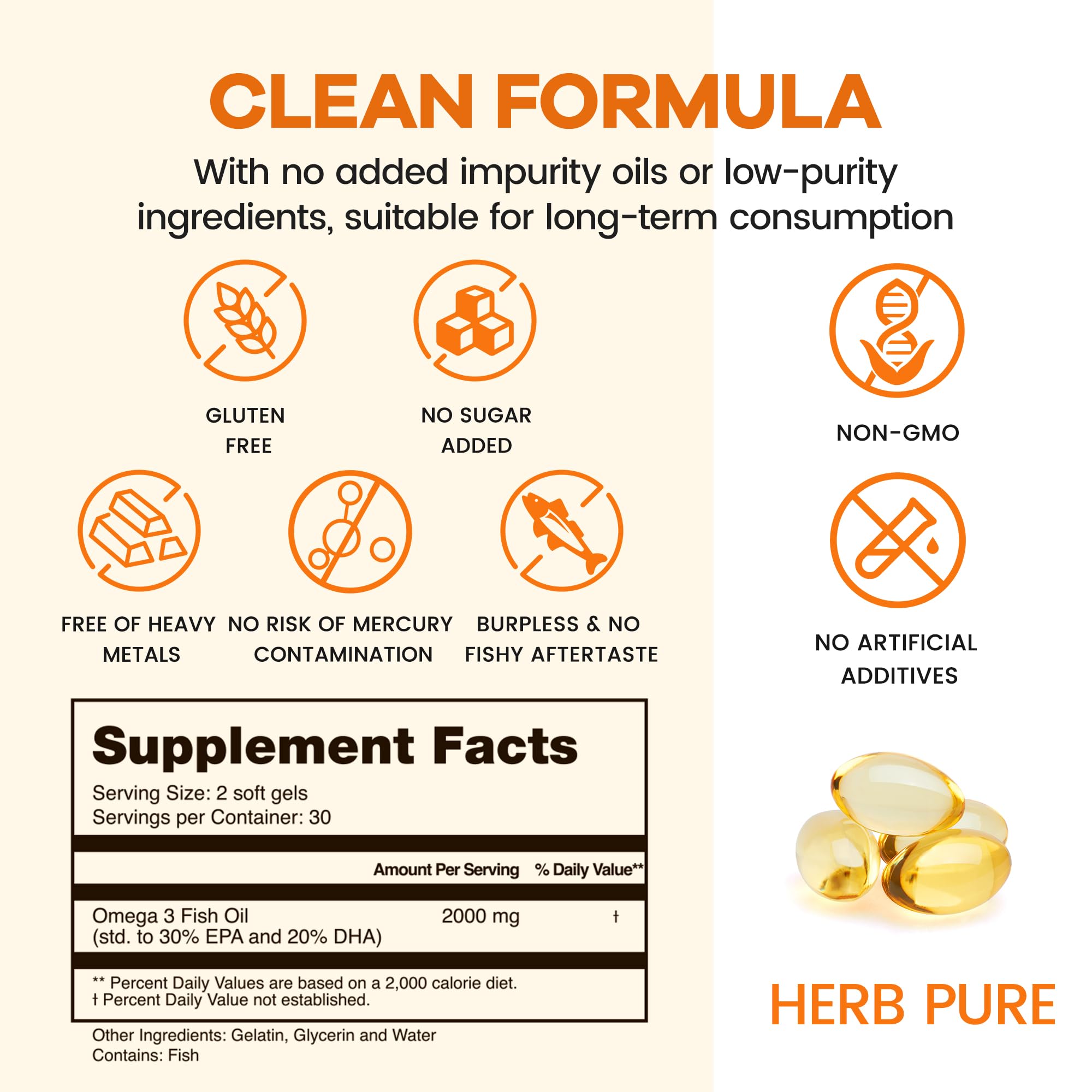 HERB PURE Omega-3 made-in-USA badge on bottle indicating trusted manufacturing