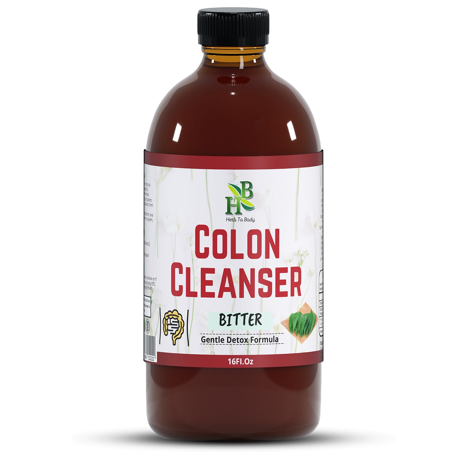 Herb To Body Colon Cleanser Bitter 16oz bottle showing natural detox support in daily routine.