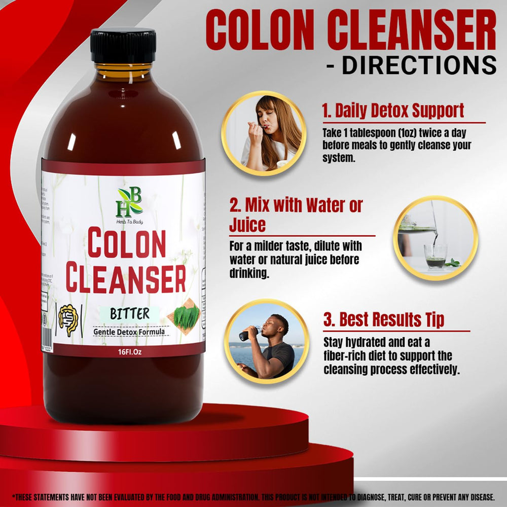 Herb To Body Colon Cleanser Bitter easy daily dosage concept for wellness.