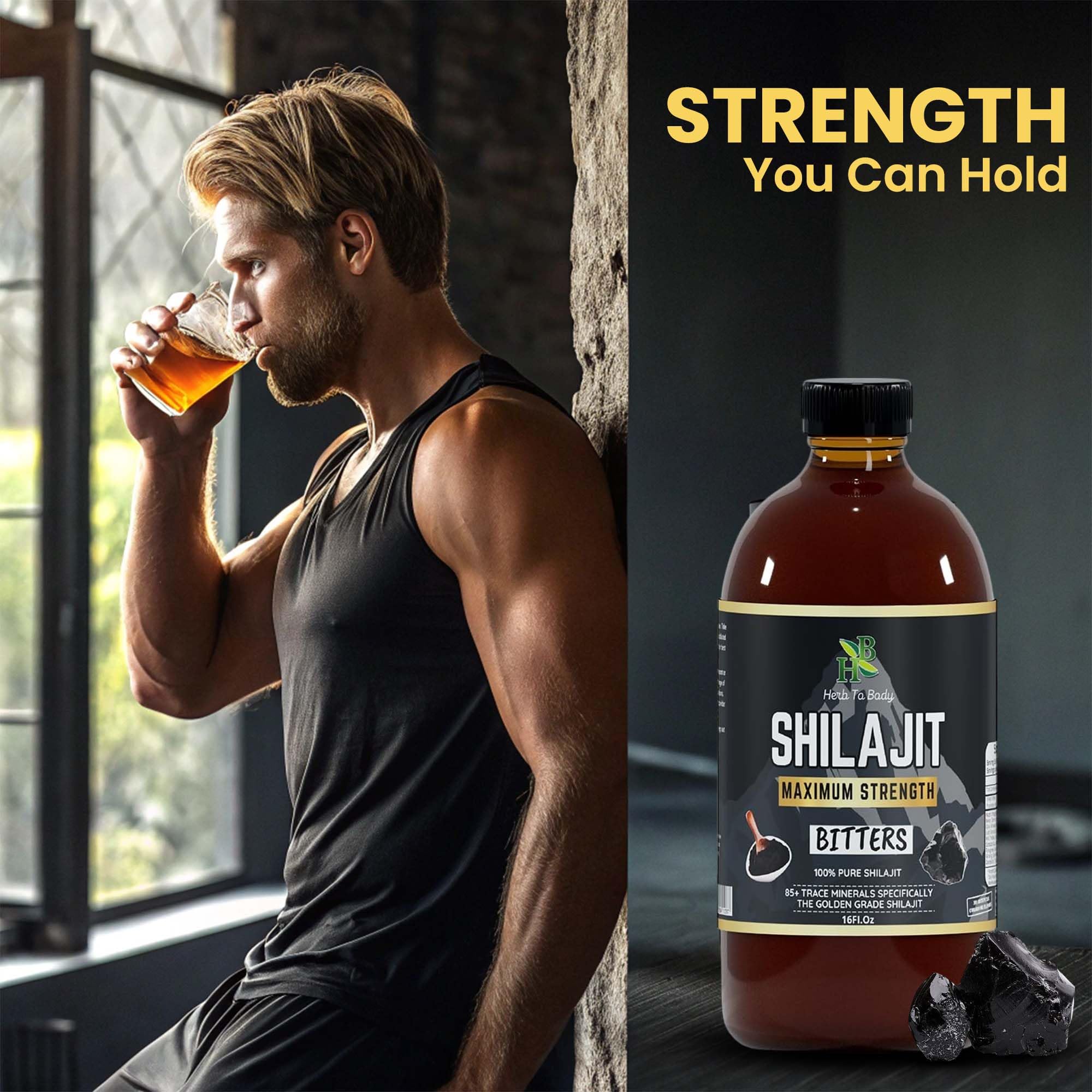 Herb To Body Shilajit Bitter bottle on desk signals wellness routine readiness