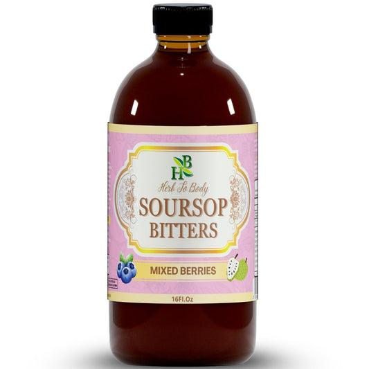 Herb To Body Soursop Bitter Liquid bottle with mixed berries for a refreshing sip