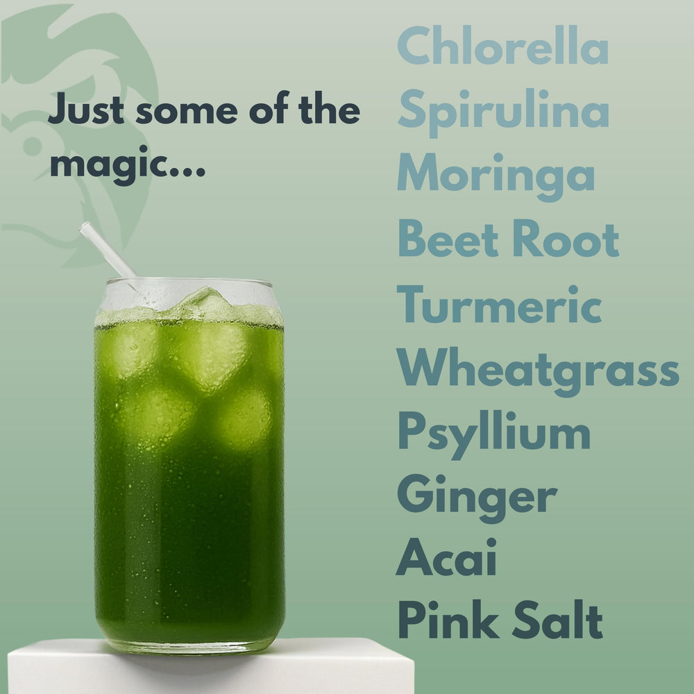 Probiotics, prebiotics and enzymes in the Herbal Ape greens mix.