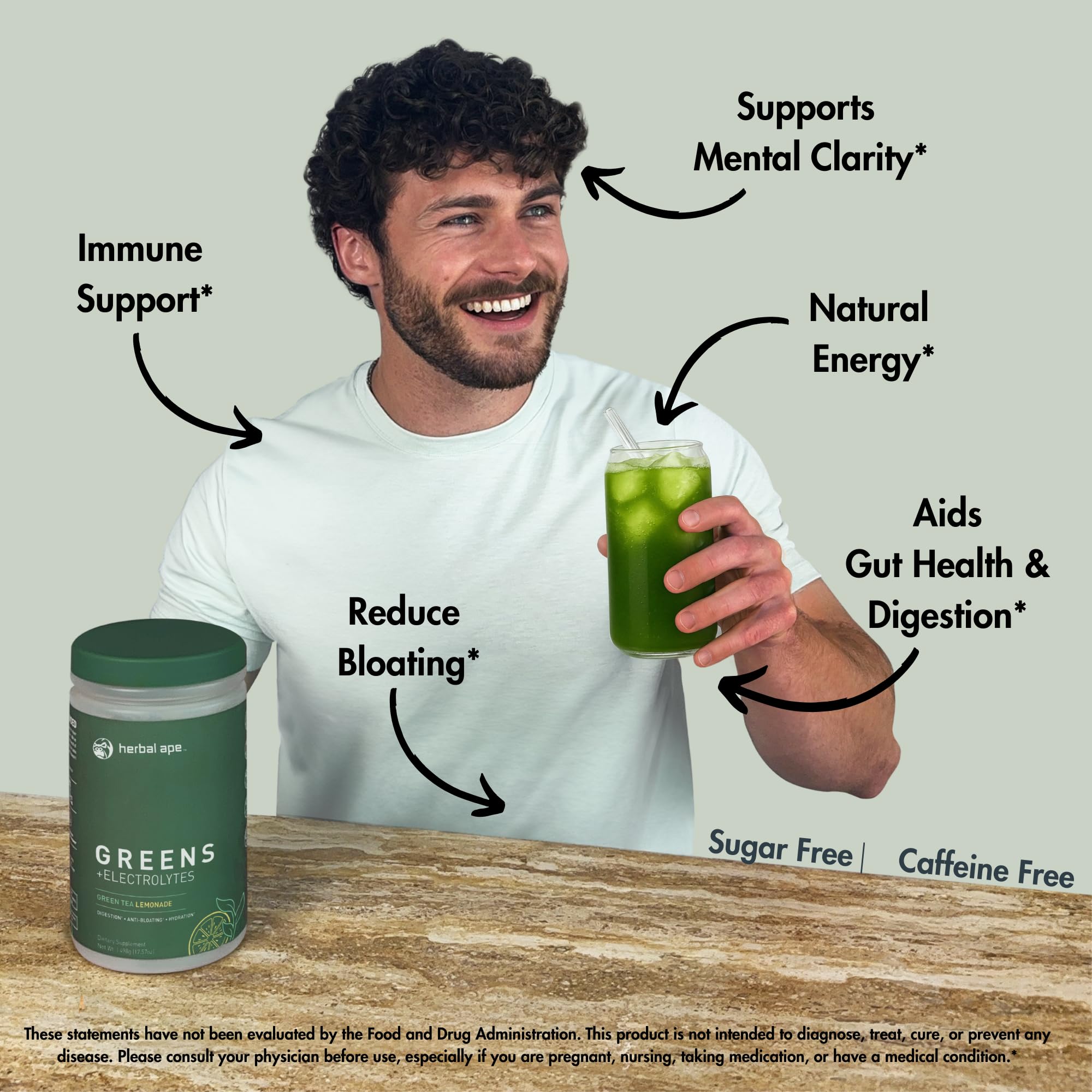 Close-up of spirulina and chlorella in the Herbal Ape blend.
