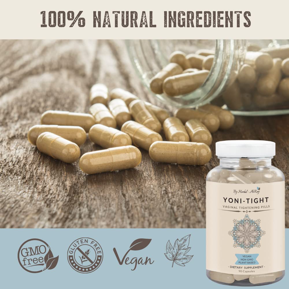 Herbal-avRay Yoni Tight bottle with glass of water, easy daily routine