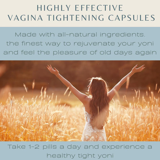 Herbal-avRay Yoni Tight capsules close-up, plant-based ingredients for vaginal support