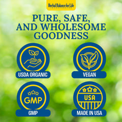Herbal Balance Organic Essiac Tea packaging label emphasizes organic ingredients.