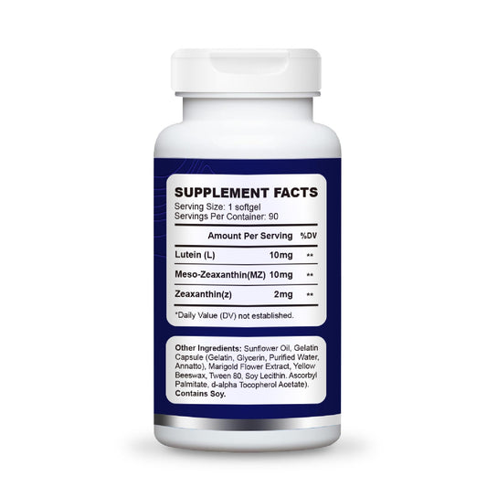 Herbal Bee Eye Supplement softgels closeup highlighting natural carotenoids