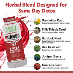 Herbal Clean Qcarbo16 bottle with glass for on-the-go cleansing
