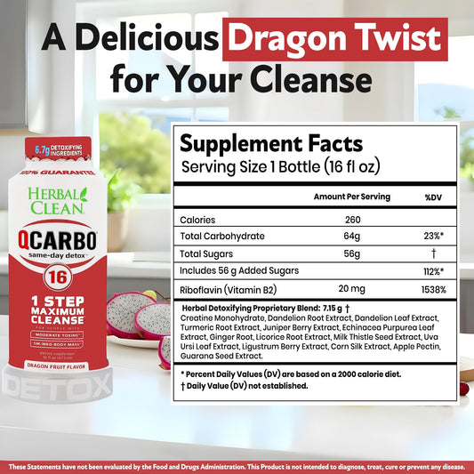 Herbal Clean Qcarbo16 dragon fruit label closeup highlighting flavor profile
