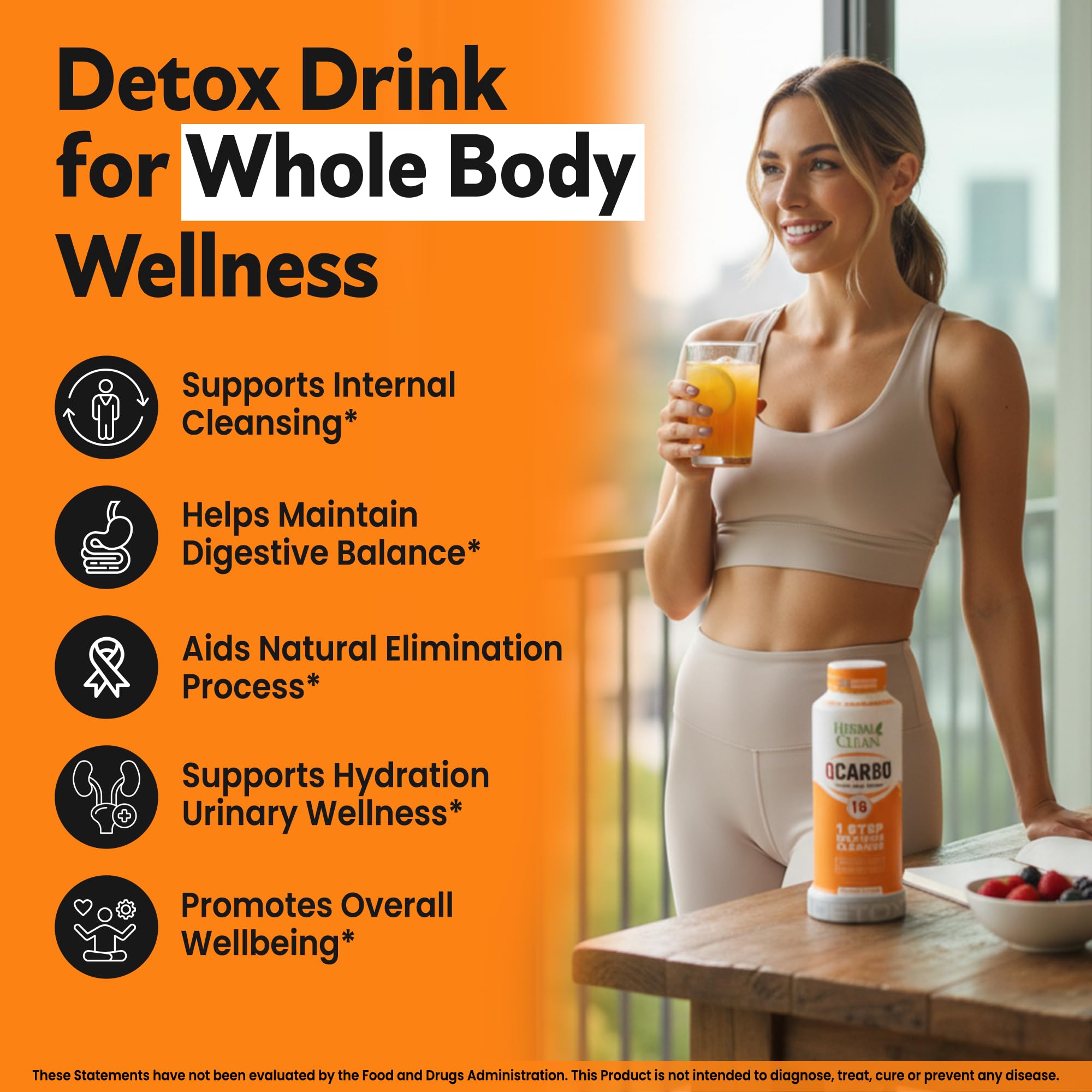 Herbal Clean Qcarbo16 orange bottle half full ready for use on the go