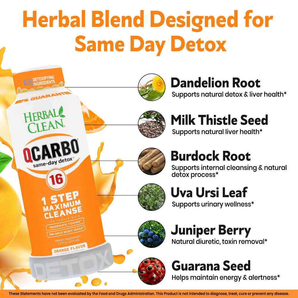Herbal Clean Qcarbo16 orange packaging emphasizes portability and ease of use