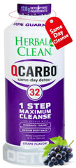 Herbal Clean Qcarbo32 grape bottle for quick detox routine.