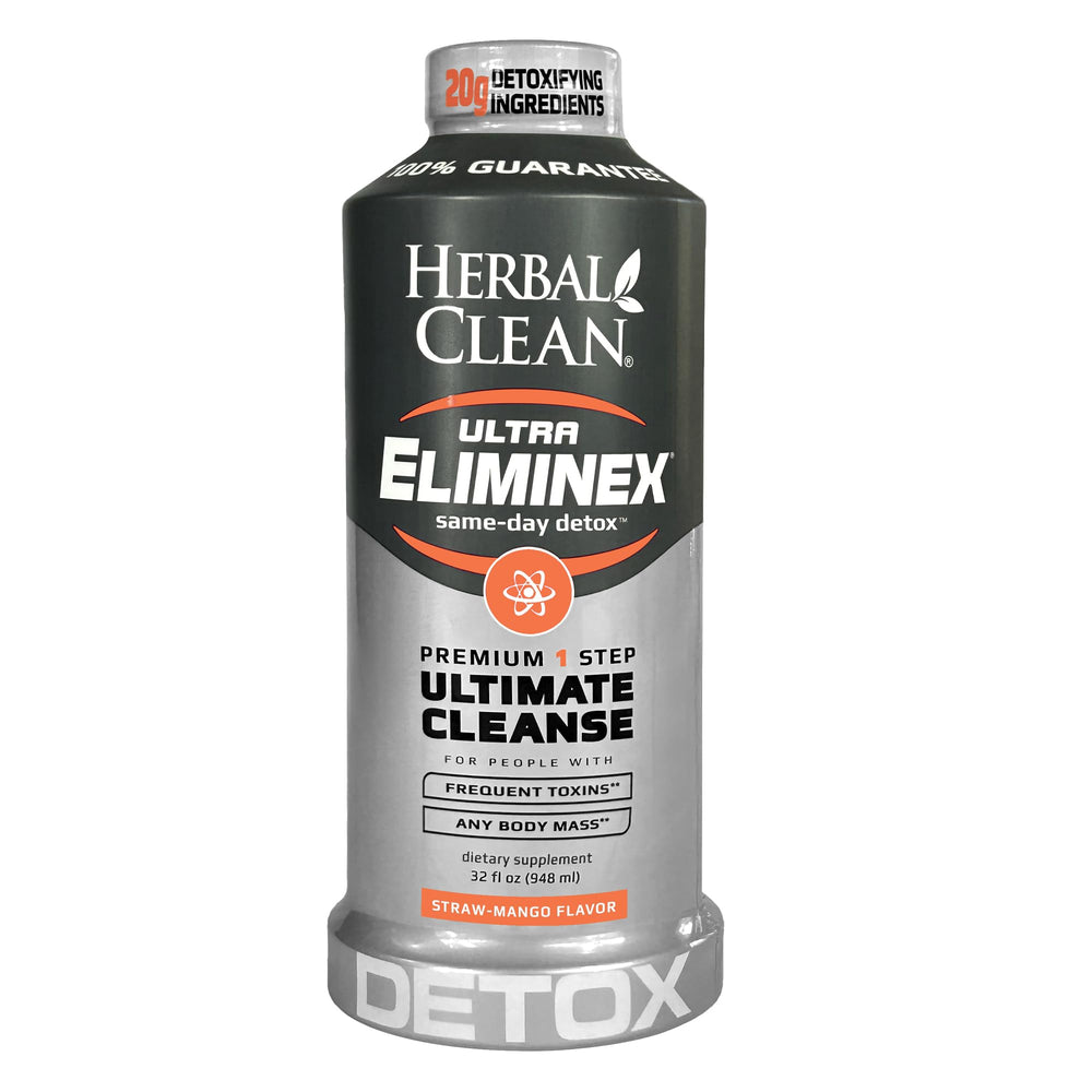 Herbal Clean straw-mango bottle offers fast detox support for a focused day.