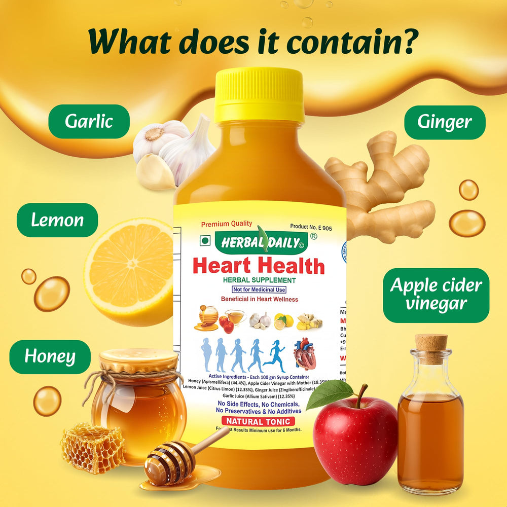 HERBAL DAILY bottle pouring ACV blend for tangy taste and daily heart wellness