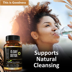 Herbal Goodness 15 Day Detox ingredients displayed for digestive support