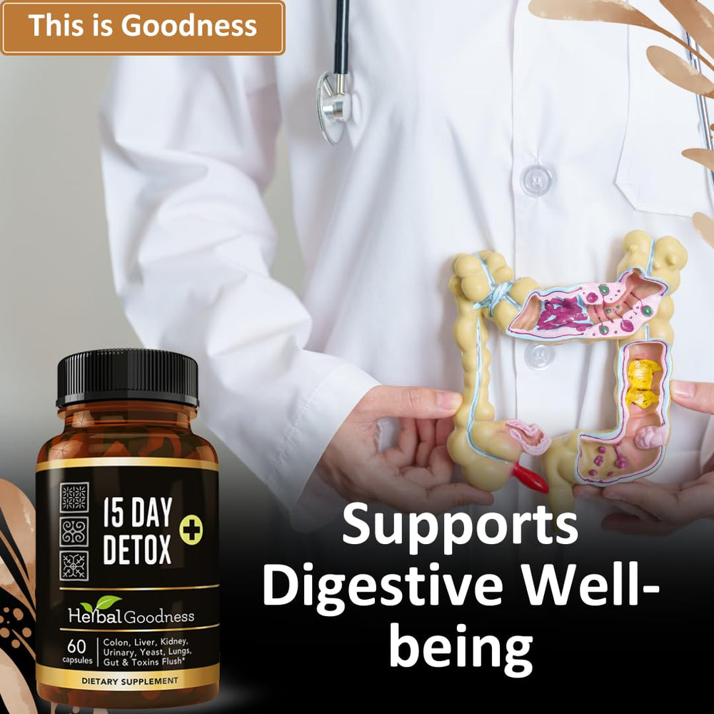 Herbal Goodness 15 Day Detox packaging on neutral surface