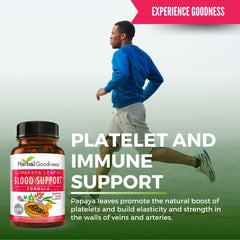 Herbal Goodness 700mg papaya leaf extract bottle highlights potent natural blood support.