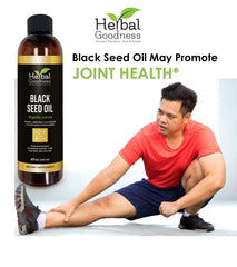 Herbal Goodness Black Seed Oil glass bottle close-up highlights amber oil clarity