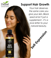 Herbal Goodness Black Seed Oil pour demonstrates smooth texture for topical use