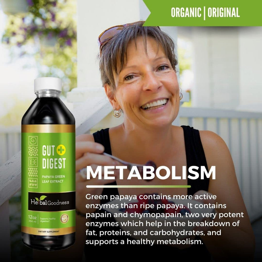 Herbal Goodness Gut Digest bottle assembly stresses safe U.S. production standards.