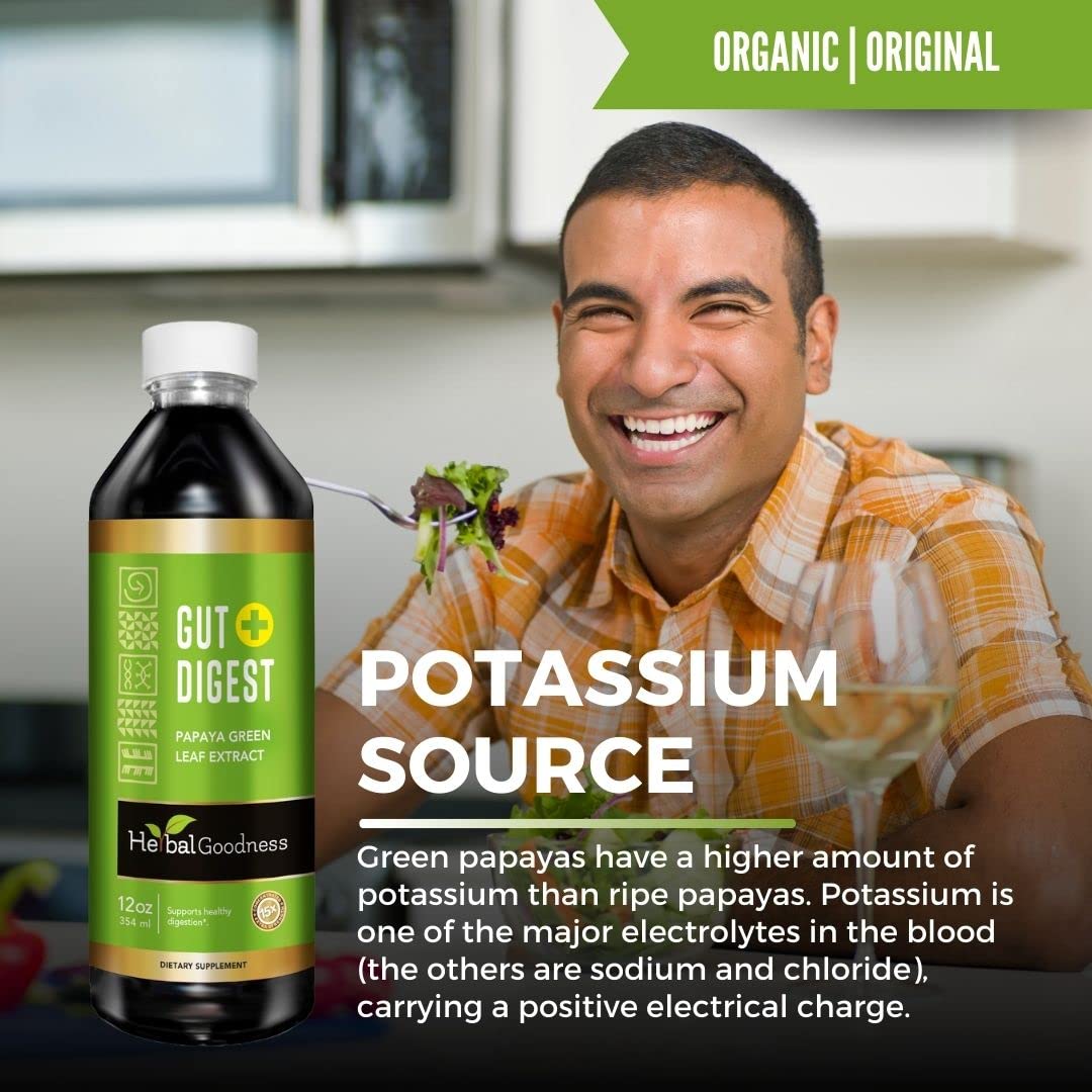 Herbal Goodness Gut Digest enzymes blend image suggests easier protein and fat digestion.