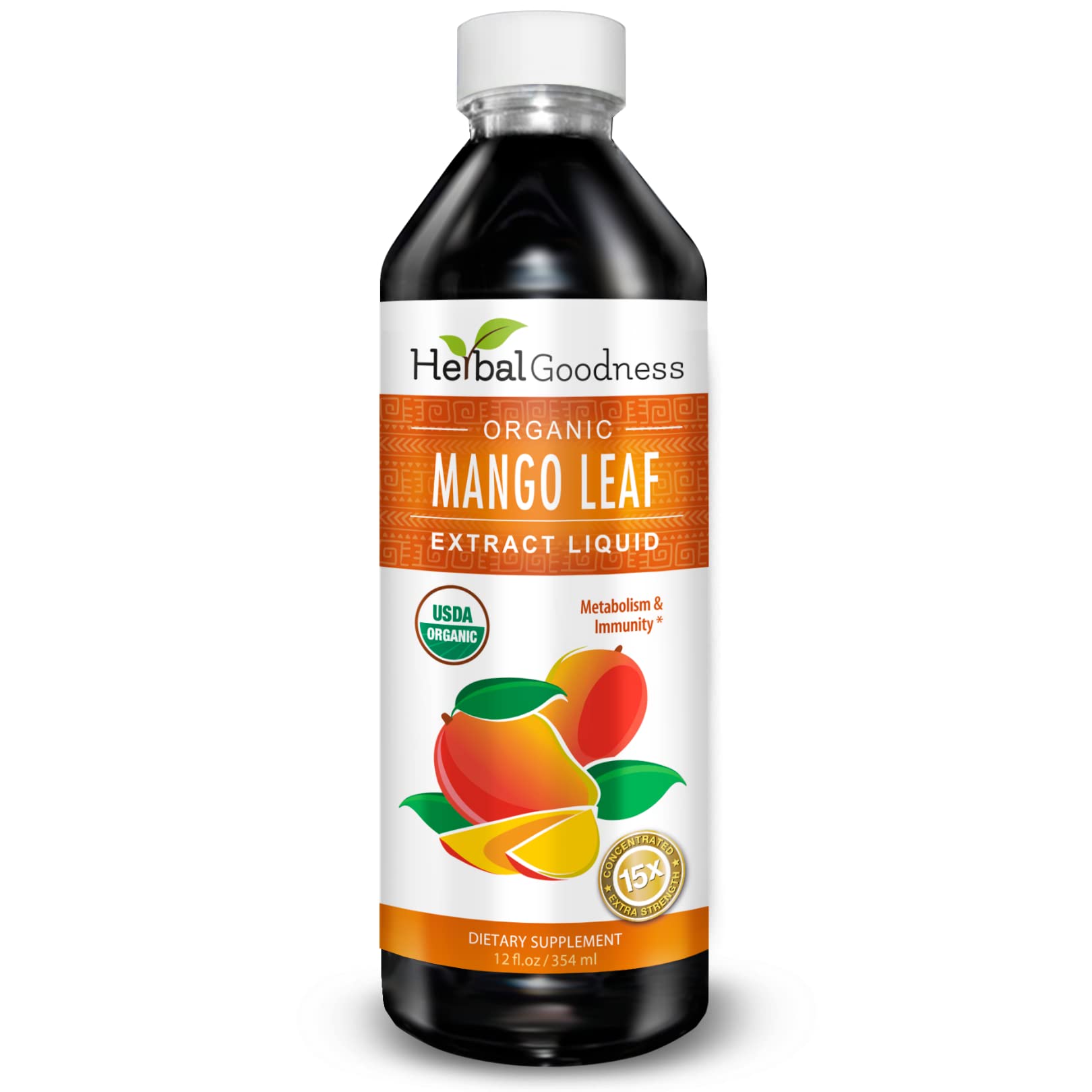 Herbal Goodness Mango Leaf Extract bottle on counter suggesting immune support potential