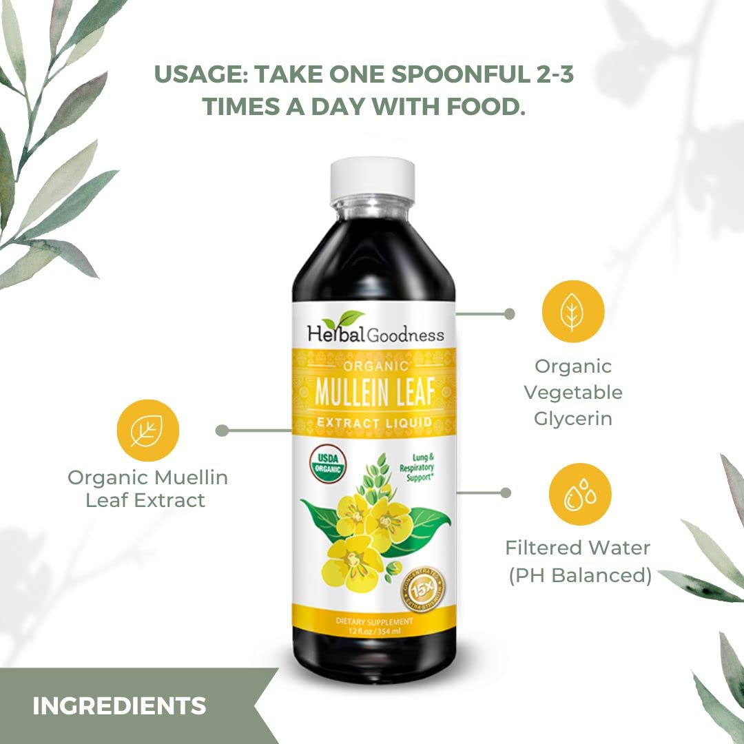 Close-up of dropper releasing Herbal Goodness mullein liquid into water for easy use.