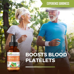 Herbal Goodness Papaya Leaf Extract label closeup highlights USDA Organic and Non-GMO certifications