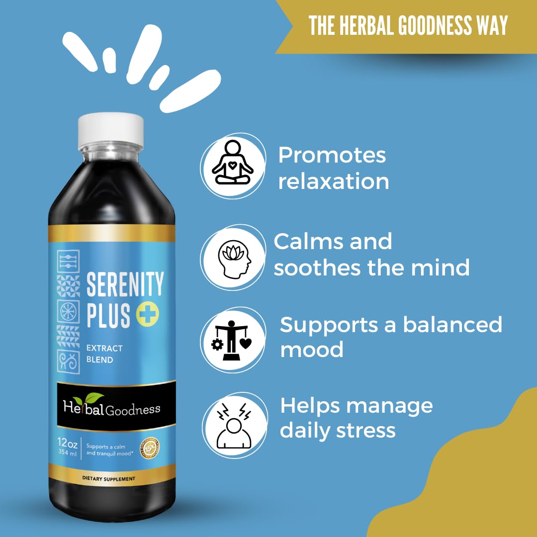 Herbal Goodness Serenity Liquid Extract kitchen counter with soothing aroma
