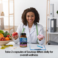Herbal Goodness Soursop Bitters bottle with glass for daily routine